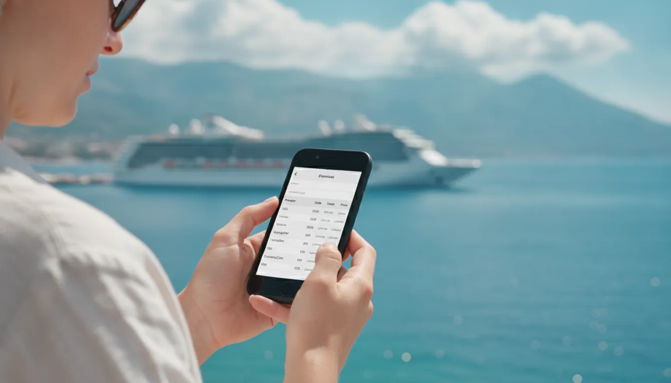 A digital table comparing different eSIM providers like GigSky, Red Bull MOBILE, Holafly, and Airalo, listing their best use cases and starting prices for cruise travel.