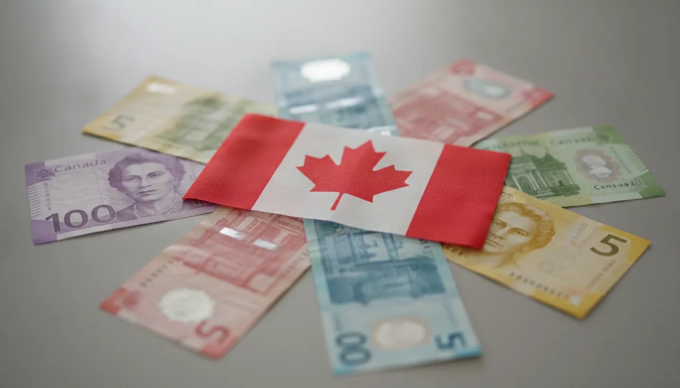 Canadian dollar bills with a small Canadian flag on them