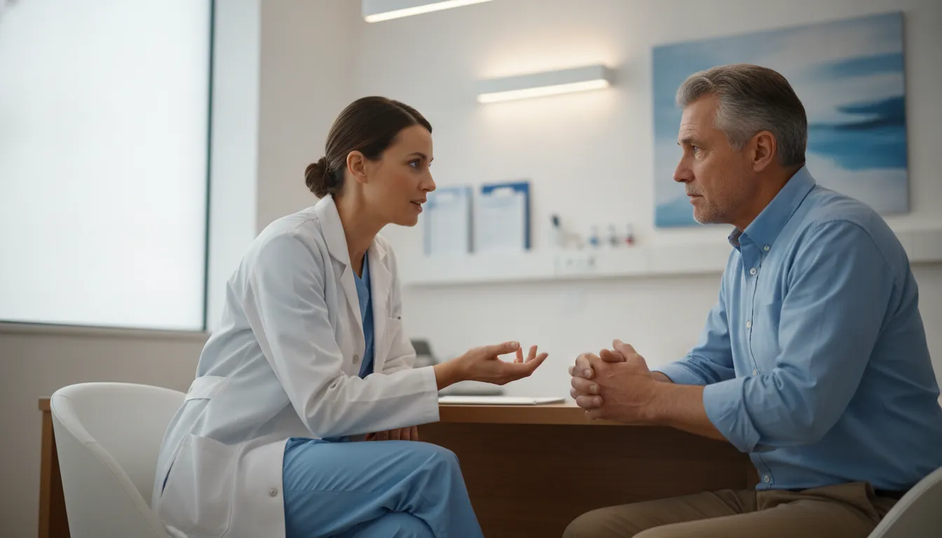 Doctor talking to a patient in a modern Canadian hospital
