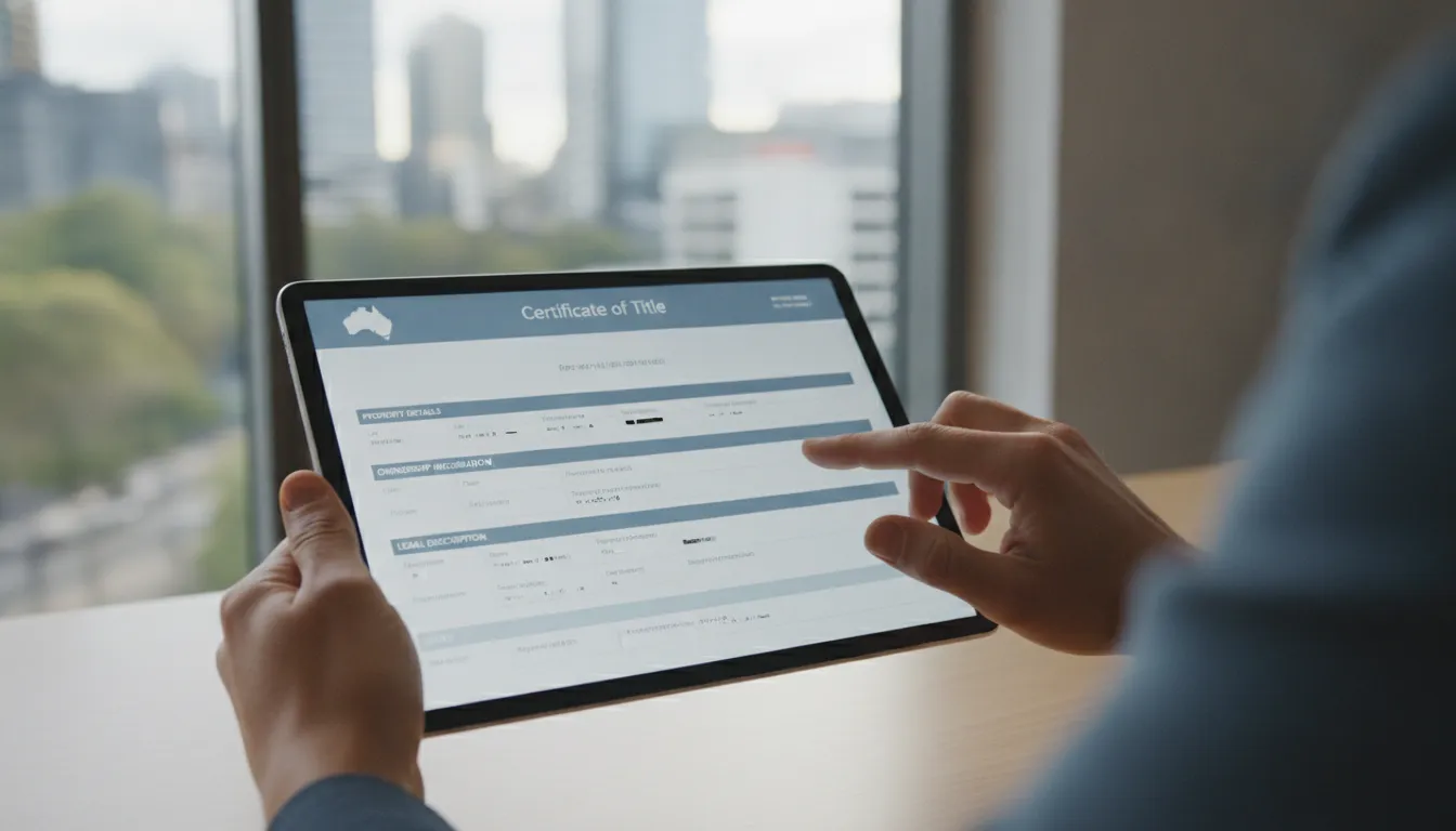 Digital Certificate of Title document for an Australian property on a tablet.
