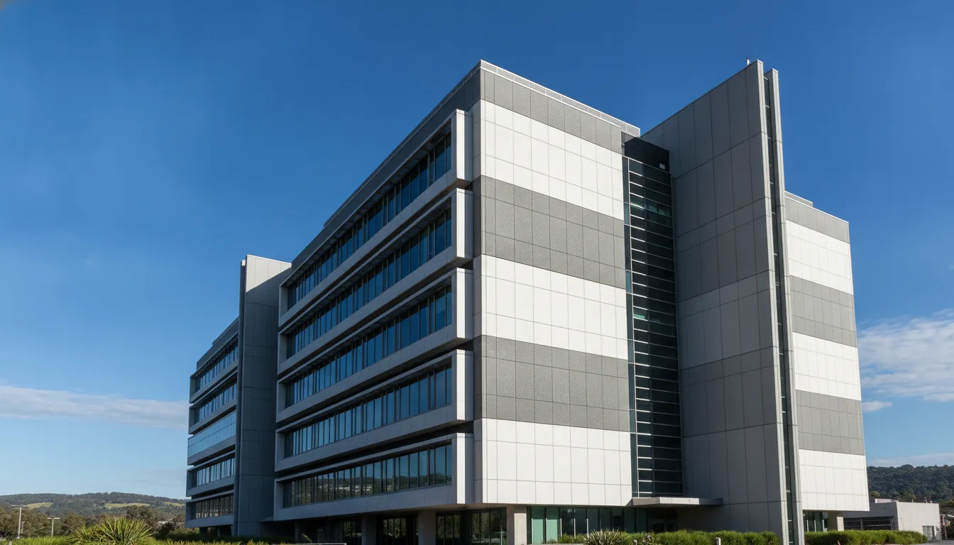 Exterior view of the modern Australian Tax Office (ATO) building.