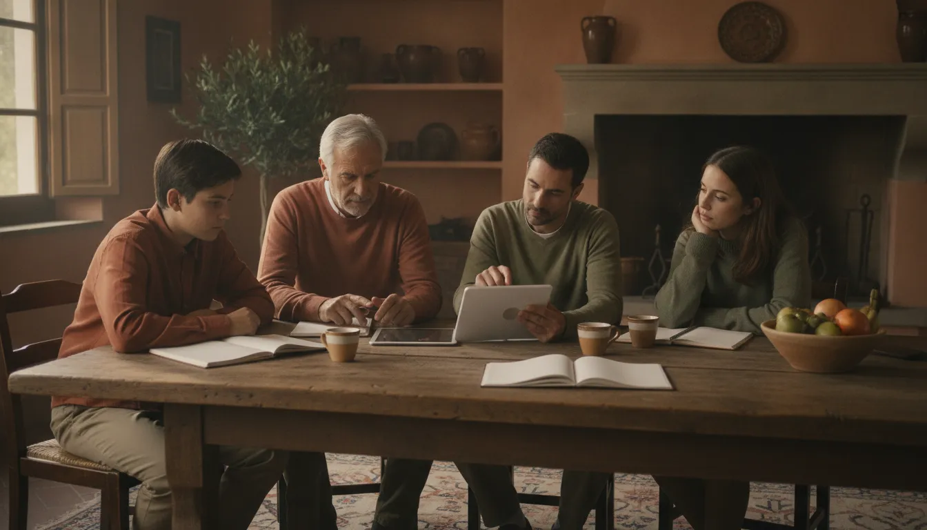 A family sitting together having a serious discussion.