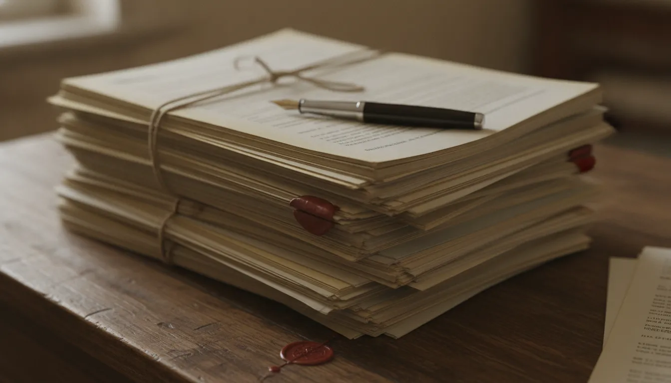 A stack of Italian legal or tax documents on a table.