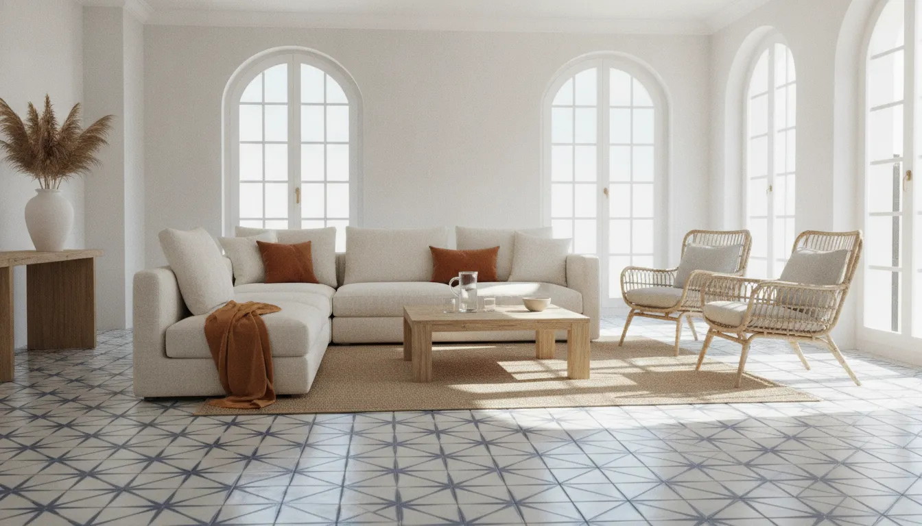Brightly lit living room of a modern Spanish holiday home
