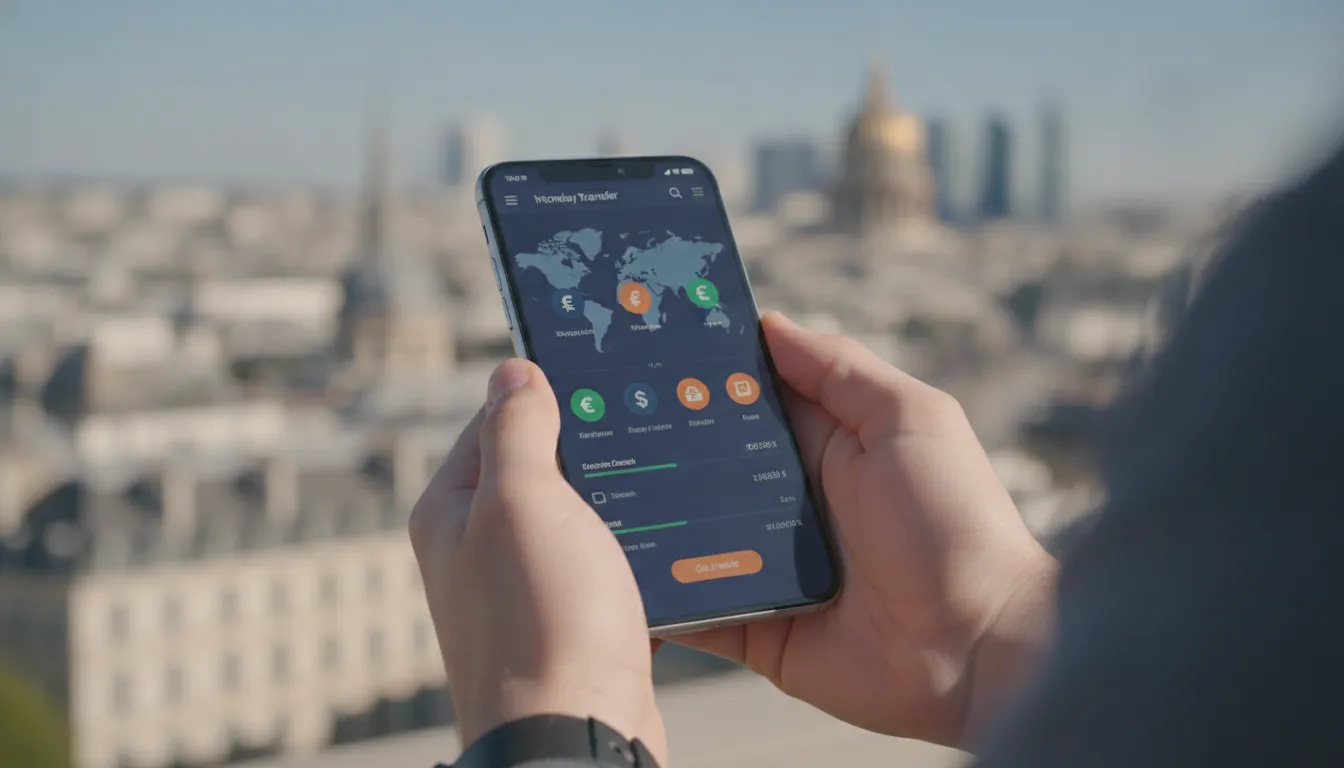 Smartphone screen showing an international money transfer in progress.